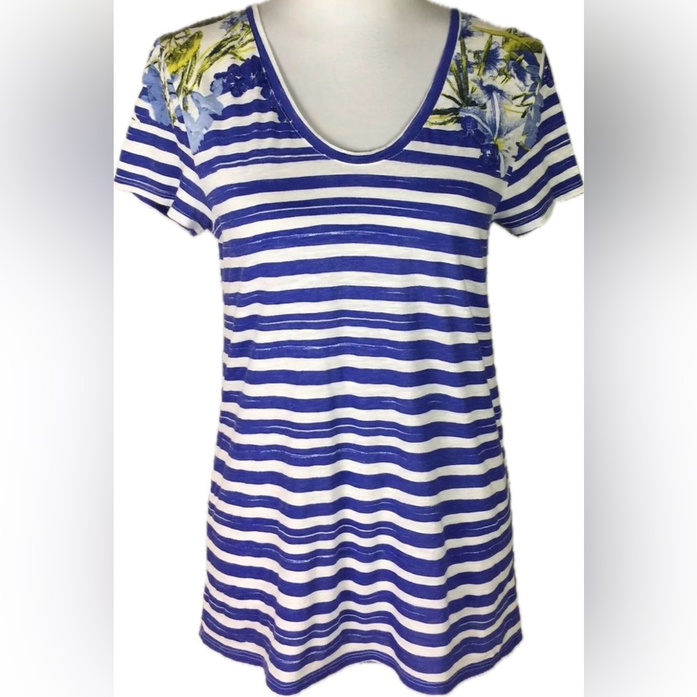 LOFT striped and floral multicolor cotton blouse